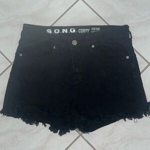 S.O.N.G Black Distressed Denim Shorts